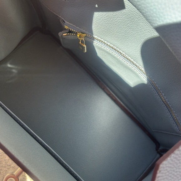 Light Blue Leather Handbag Satchel Gold Tone Hardware Double Handles NEW - Picture 12 of 13